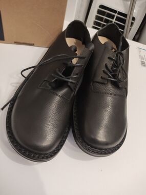 Men's Black Leather Derby Shoes - Classic Lace-Up Oxford Style 9.5-10 US